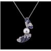 Image 2 : Pearl, Sapphire and Diamond Pendant With Chain - 18KT White Gold