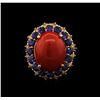 Image 1 : 5.85ct Coral, Sapphire and Yellow Diamond Ring - 14KT Rose Gold
