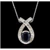Image 1 : 14KT White Gold 1.52ct Sapphire and Diamond Pendant With Chain