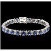 Image 1 : 14.82ctw Blue Sapphire and Diamond Bracelet - 14KT White Gold