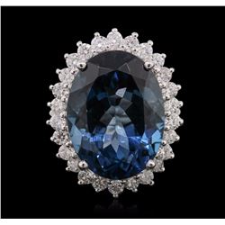 14KT White Gold 21.45ct Blue Topaz and Diamond Ring