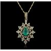 Image 1 : 14KT Yellow Gold 1.37ct Emerald and Diamond Pendant With Chain