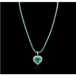 14-18KT White Gold 23.29ctw Emerald and Diamond Necklace