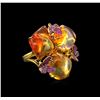 Image 2 : 18.26ctw Fire Opal, Sapphire and Ruby Ring - 18KT Yellow Gold