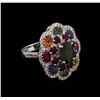 Image 2 : 7.21ctw Multi Gemstone and Diamond Ring - 14KT White Gold