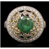 Image 1 : 14KT Yellow Gold 2.09ct Emerald and Diamond Ring