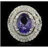 Image 1 : 14KT White Gold 4.67ct Tanzanite and Diamond Ring