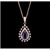 Image 2 : 14KT Rose Gold 1.99ct Tanzanite and Diamond Pendant With Chain
