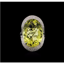 21.78ct Lemon Quartz and Diamond Ring - 14KT White Gold