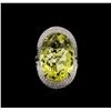 Image 1 : 21.78ct Lemon Quartz and Diamond Ring - 14KT White Gold