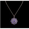 Image 1 : 15.60ctw Tanzanite, Sapphire and Diamond Pendant With Chain - 14KT Rose Gold
