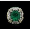 Image 1 : Two-Tone GIA Certified 10.34ctw Emerald and Diamond Ring