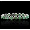 Image 1 : 14KT White Gold 20.90ctw Emerald and Diamond Bracelet