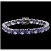 Image 1 : 14.51ctw Tanzanite and Blue Sapphire Bracelet - 14KT White Gold