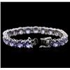 Image 3 : 14.51ctw Tanzanite and Blue Sapphire Bracelet - 14KT White Gold