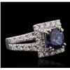 Image 2 : 14KT White Gold 3.08ct Sapphire and Diamond Ring