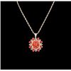 Image 1 : 14KT Yellow Gold 19.87ctw Red Coral & Diamond Pendant with Chain