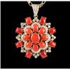Image 2 : 14KT Yellow Gold 19.87ctw Red Coral & Diamond Pendant with Chain