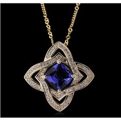 14KT Yellow Gold 2.62ct Tanzanite and Diamond Pendant with Chain