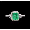 Image 1 : 18KT White Gold 1.44ct Emerald and Diamond Ring