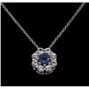 Image 2 : 1.20ctw Blue and White Sapphire Pendant With Chain - 14KT White Gold