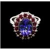 Image 1 : 4.20ct Tanzanite, Ruby and Diamond Ring - 14KT White Gold