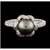 Image 1 : 14KT White Gold Pearl and Diamond Ring