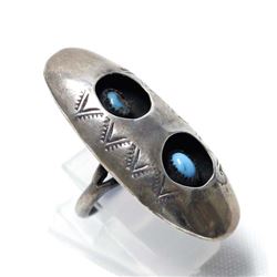 1950 Navajo Sterling Turquoise Shadowbox Ring Sz 6