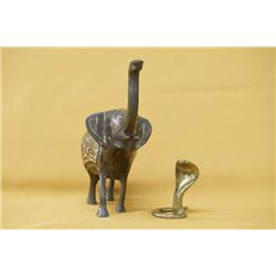 Asian Cast Metal Elephant and Brass Cobra