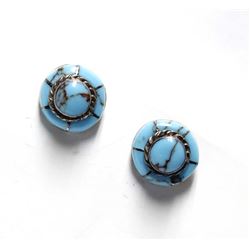 Navajo Sterling Turquoise Inlay Earrings, Mahoney