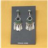 Image 2 : Zuni Sterling Inlay Malachite Earrings by Malamic