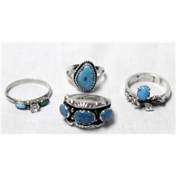 Four Estate Navajo Sterling Silver Turquoise Rings