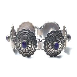 Navajo Sterling Sugilite Concho Link Bracelet