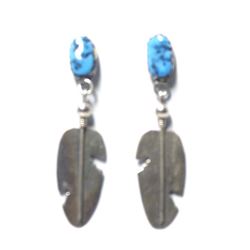 Navajo Sterling Kingman Turquoise Feather Earrings