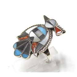 1950 Zuni Silver Channel Inlay Thunderbird Ring, 6