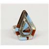 Image 1 : 1970 Zuni Silver Stone to Stone Inlay Ring, Sz 8.5