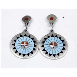 Zuni Silver Channel Inlay Earrings by F.L. Natachu