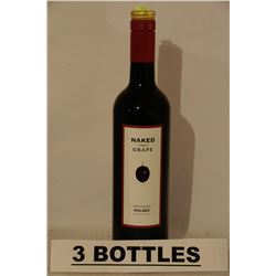 3 BOTTLES OF NAKED GRAPE UNOAKED MALBEC RED WINE