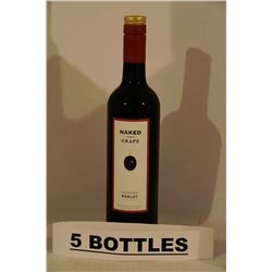 5 BOTTLES OF NAKED GRAPE UNOAKED MERLOT RED WINE