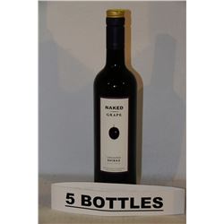 5 BOTTLES OF NAKED GRAPE UNOAKED SHIRAZ