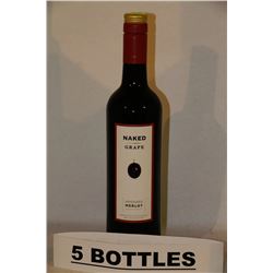 5 BOTTLES OF NAKED GRAPE UNOAKED MERLOT