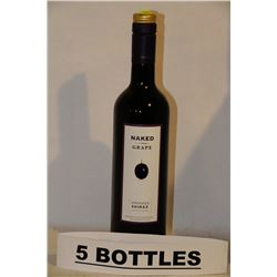 5 BOTTLES OF NAKED GRAPE UNOAKED SHIRAZ RED WINE