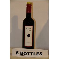 5 BOTTLES OF NAKED GRAPE UNOAKED MALBEC RED WINE