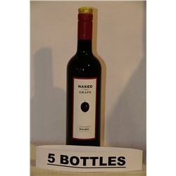 5 BOTTLES OF NAKED GRAPE UNOAKED MALBEC RED WINE