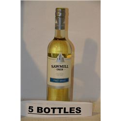 5 BOTTLES OF SAWMILL CREEK PINOT GRIGIO WHITE WINE