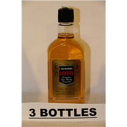 3 BOTTLES OF MEAGHERS 1878 CANADIAN RYE WHISKY