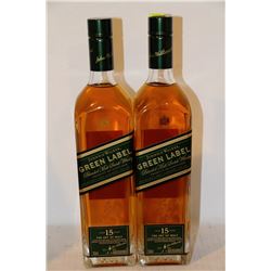 2 BOTTLES OF JOHNNIE WALKER GREEN LABEL BLENDED