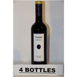 4 BOTTLES OF NAKED GRAPE UNOAKED SHIRAZ RED WINE