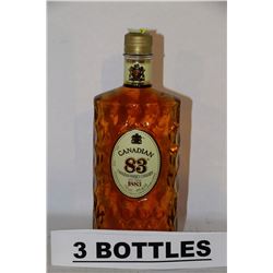 3 BOTTLES OF CANADIAN 83 CANADIAN WHISKY