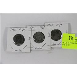 3-NAZI 10 PFENNINGS COINS - 1941-42-42
